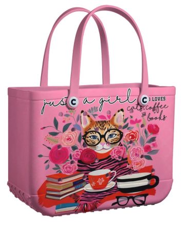 Chic Pink Tote Bag - Cat, Coffee & Books Design - Perfect For Cat Lovers!
