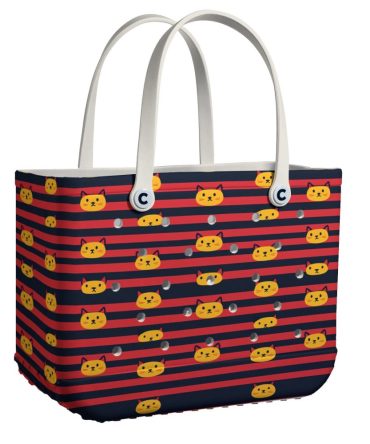 Bucket Tote Bag, Limited Edition Bogg Bag, Beach Bag Kitty Stripes