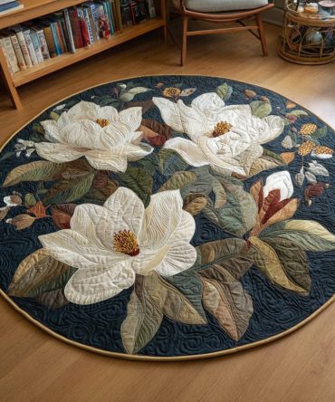 Magnolia Flowers Quilted Round Mat