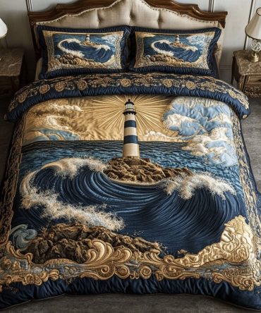 Majestic Blue Lighthouse 3-Piece Quilted Bedding Set