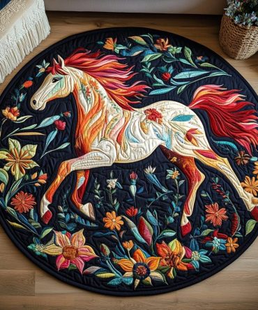 Majestic White Horse Quilted Round Mat