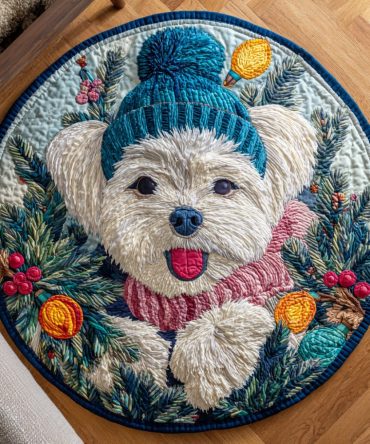Maltese Winter Cap Quilted Round Mat