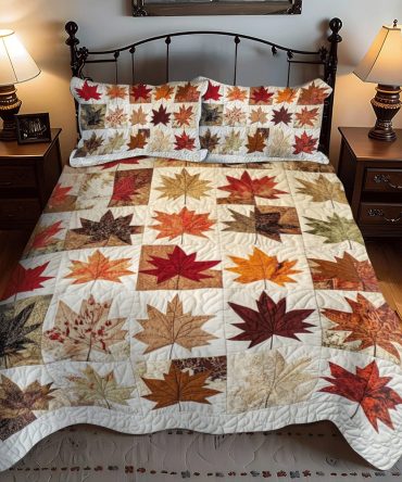 Maple Leaves Fall 3-Piece Quilted Bedding Set