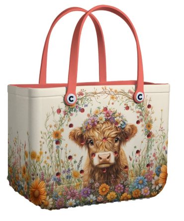 Charming Cow Flower Tote Bag - Cute Farm Animal Design With Floral Accents For Everyday Use