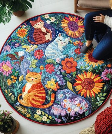 Meow Magic Spot Quilted Round Mat