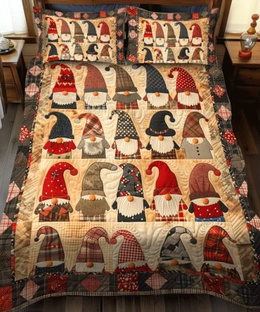 Merry Gnome 3-Piece Quilted Bedding Set
