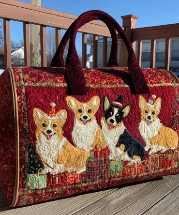 Merry Corgmas Quilted Duffle Bag - Festive Dog Lover's Travel Bag for Holiday Adventures