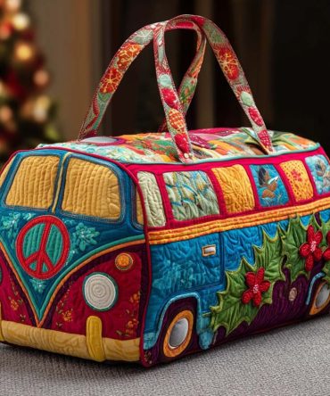 Merry Hippie Van Quilted Duffle Bag - Bohemian Travel Bag for Adventurers