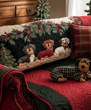 Merry Little Dachshund Quilted Sofa Cover