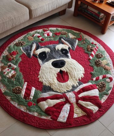 Merry Schnauzer Quilted Round Mat