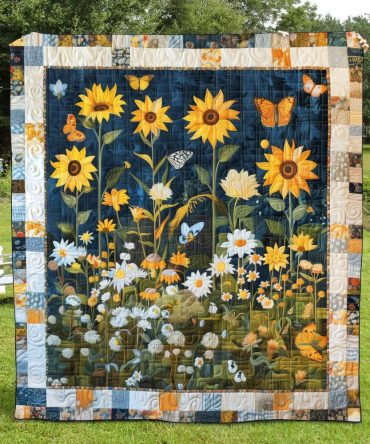 Midnight Sunflowers Quilted Blanket