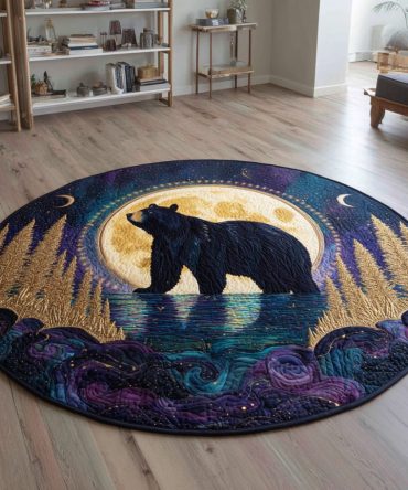 Midnight Lake Bear Quilted Round Mat