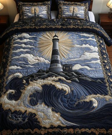 Midnight Lighthouse Glow 3-Piece Quilted Bedding Set