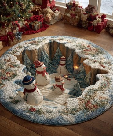 Midnight Snowfall Circle Quilted Round Mat