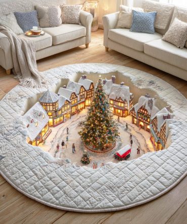 Midnight Winter Train Quilted Round Mat