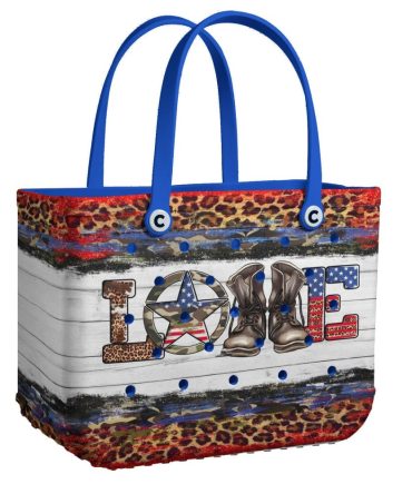 Patriotic Leopard Print Tote Bag With Usa Cowboy Boot Design – Stylish & Spacious