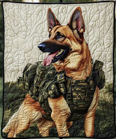 Military German Shepherd Quilted Blanket