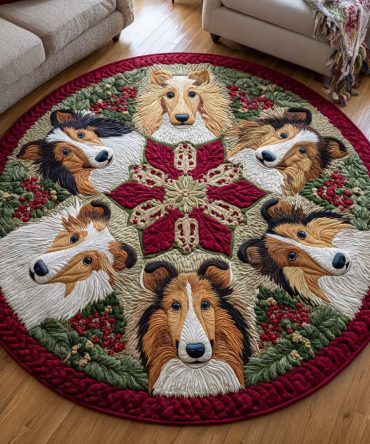 Mistletoe Shetland Sheepdog Quilted Round Mat