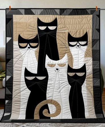 Monochrome Cats Quilted Blanket