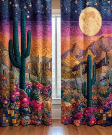 Moonlit Cactus Night Quilted Curtains