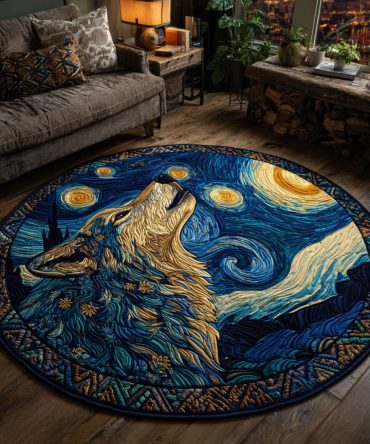 Moonlit Howl Quilted Round Mat