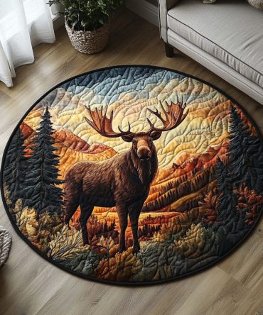 Moonlit Moose Quilted Round Mat