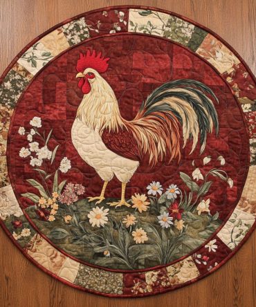 Morning Crow Rooster Quilted Round Mat