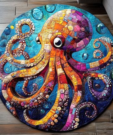 Mosaic Ocean Octopus Quilted Round Mat