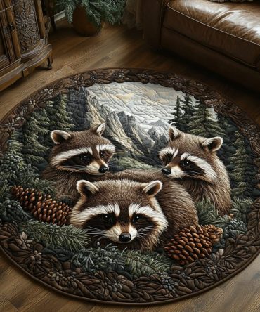Mossy Hollow Raccoon Quilted Round Mat