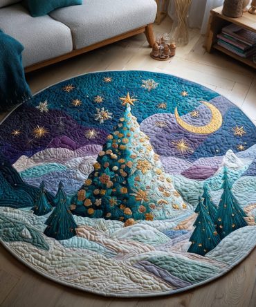 Mountain Christmas Tree Quilted Round Mat