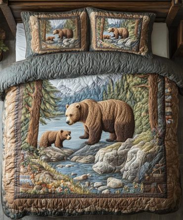 Mountain Grizzly 3-Piece Quilted Bedding Set