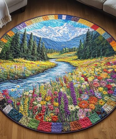 Mountain River Escape Quilted Round Mat