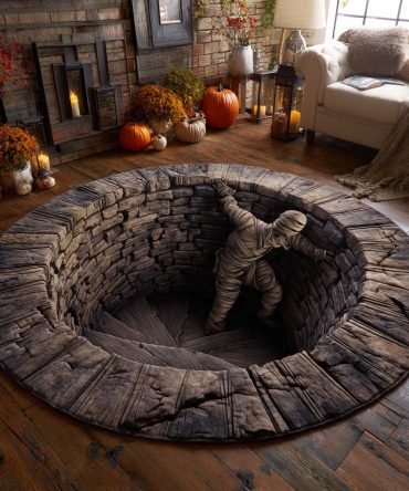 Mummy Descent Quilted Round Mat