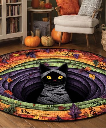 Mummy Meow Quilted Round Mat