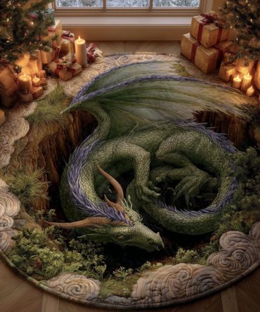 Mystic Dragon Descent Quilted Round Mat