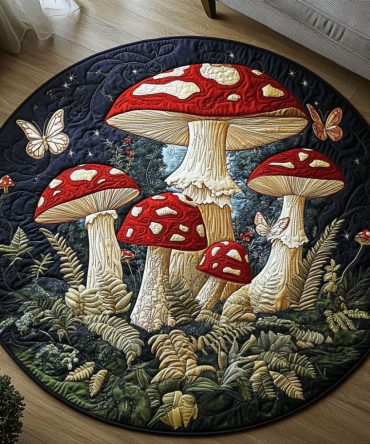 Mystic Mushroom Meadow Quilted Round Mat