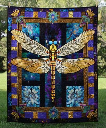 Mystical Emerald Whisper Dragonfly Quilted Blanket