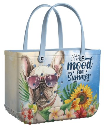 Summer Vibes Dog Tote Bag – Fun French Bulldog Design With Sunglasses & Flowers