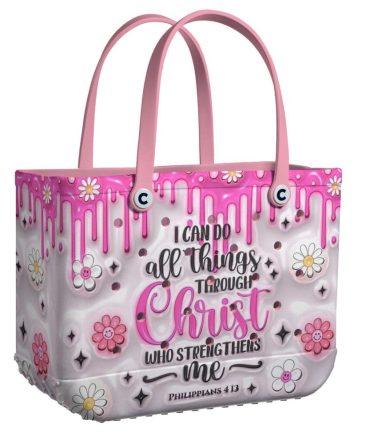 Pink Inspirational Tote Bag - 'I Can Do All Things' Philippians 4:13 - Stylish, Durable & Uplifting Handbag