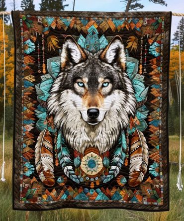 Native Spirit Wolf Quilted Blanket