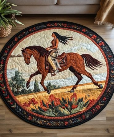 Native American Horse Quilted Round Mat