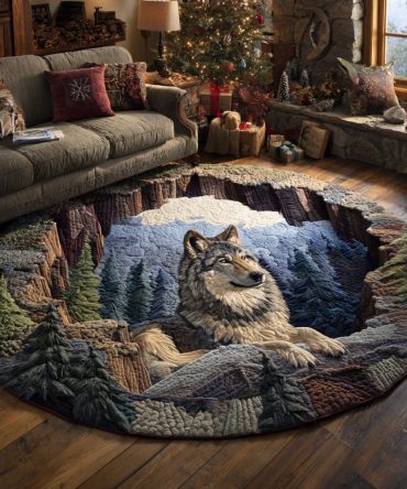 Night Wolf Quilted Round Mat
