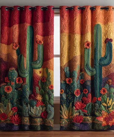 Nightfall Ember Cactus Quilted Curtains