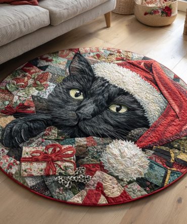 Noel Black Cat Quilted Round Mat