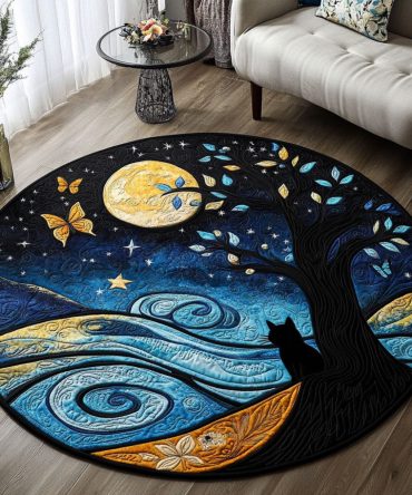 Noir Whiskers Quilted Round Mat