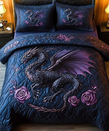 Obsidian Wyrm 3-Piece Quilted Bedding Set