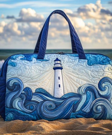 Ocean Beacon Quilted Duffle Bag — Nautical Lighthouse Weekender Travel Bag, Quilted Carry-On Gym & Overnight Bag