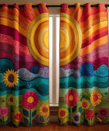 Ocean Bloom Sunrise Quilted Curtains