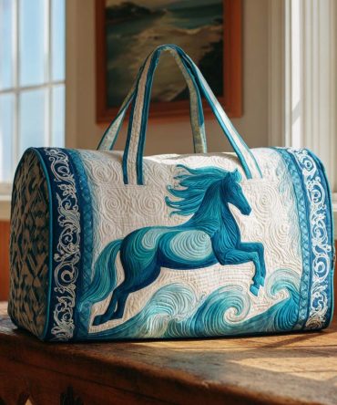 Ocean Horse Quilted Duffle Bag — Quilted Seahorse Weekender Travel & Gym Bag, Nautical Beach Carry-On
