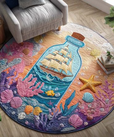 Ocean Message Quilted Round Mat